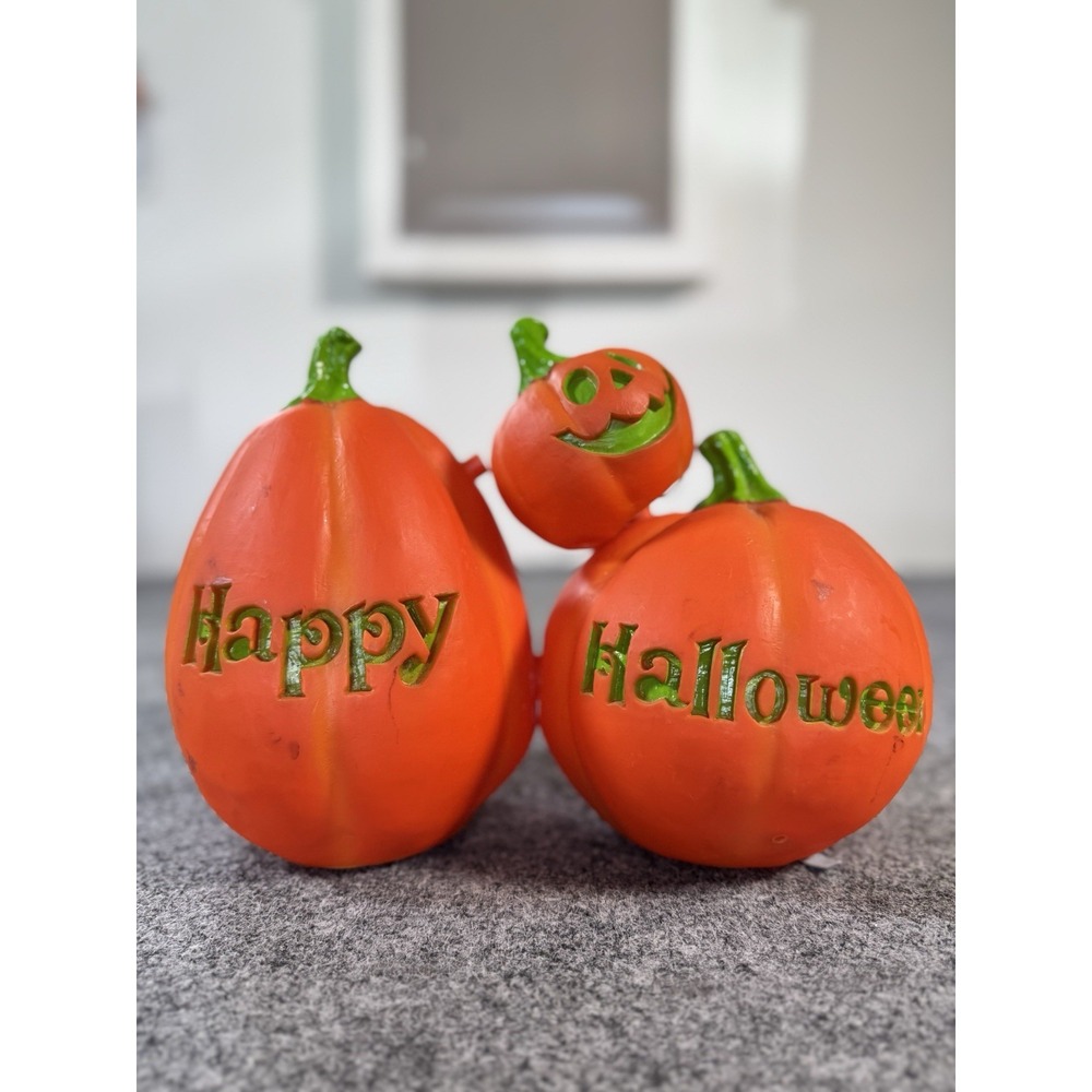 Vintage Light Up Gemmy Pumpkin set "Happy Halloween" With Noise